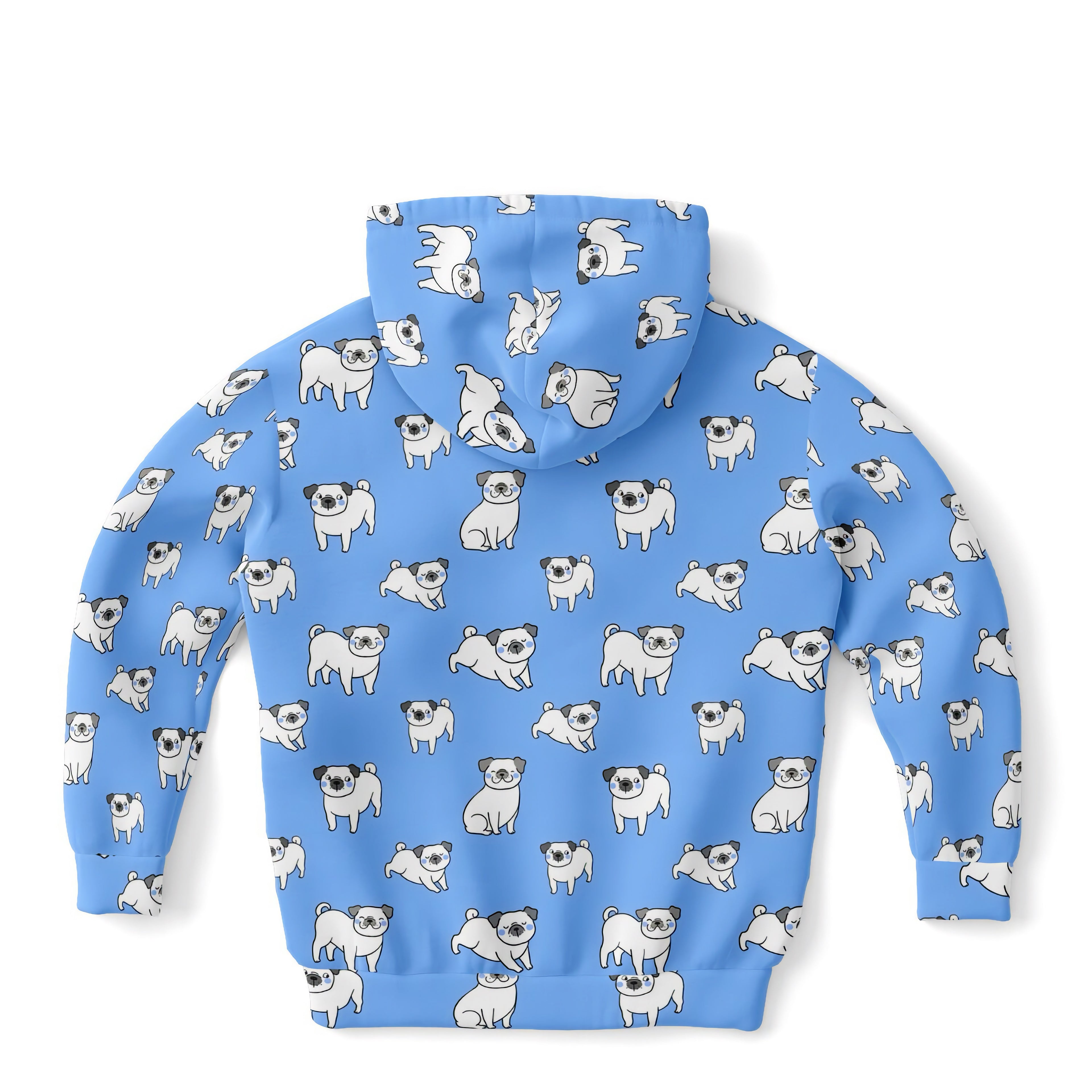 Kids Blue Pug Hoodie – Cozy Cotton Fleece or Lightweight Sports Fabric