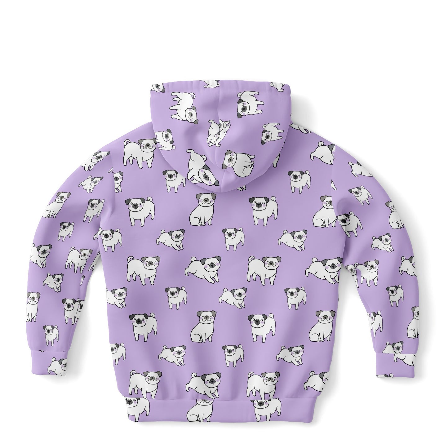 Girls Purple Pug Hoodie – Cozy Cotton Fleece or Lightweight Sports Fabric