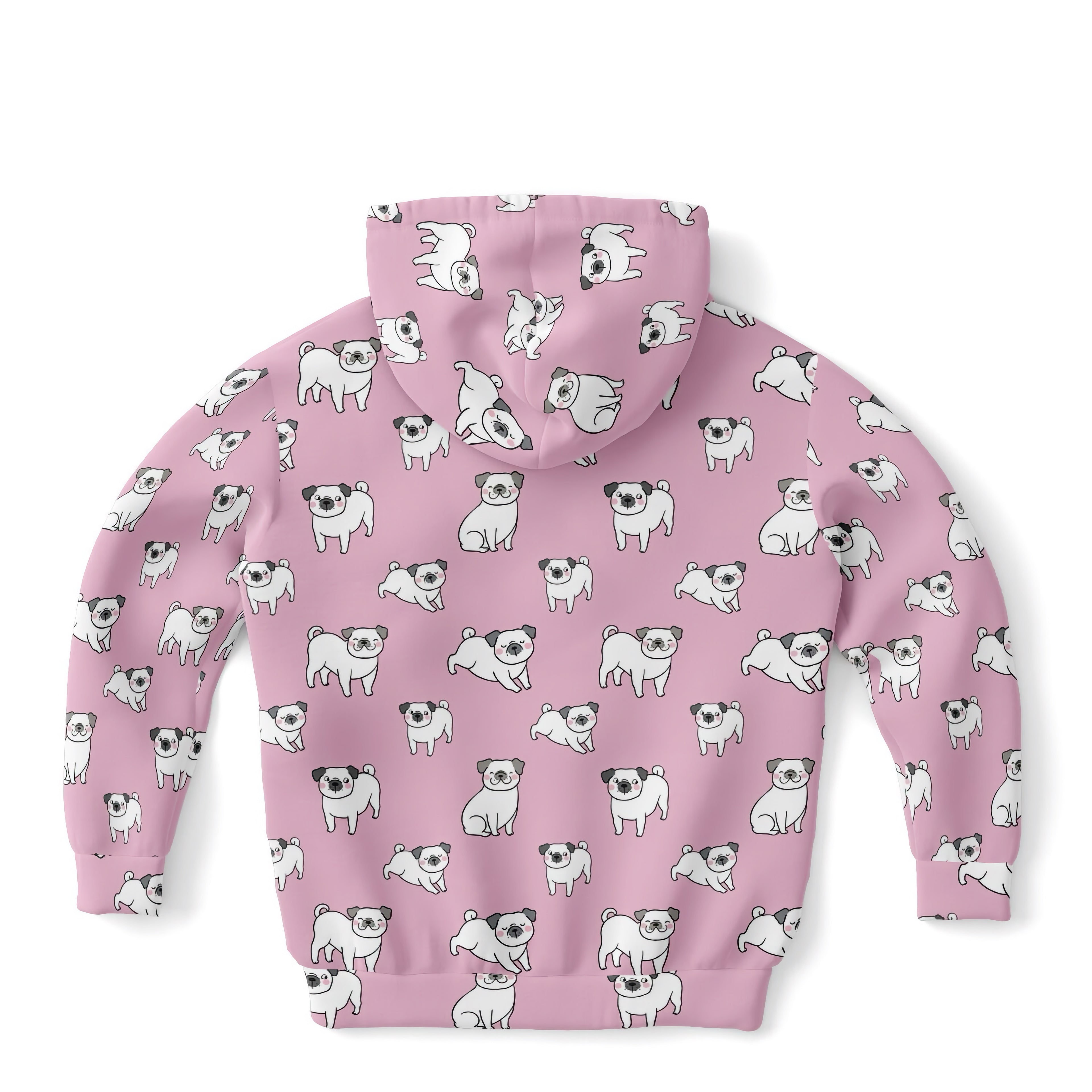 Girls Pink Pug Hoodie – Cozy Cotton Fleece or Lightweight Sports Fabric