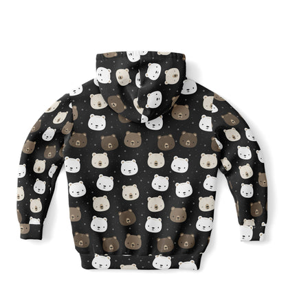 Kids Bear Face Hoodie – Cozy Cotton Fleece or Lightweight Sports Fabric