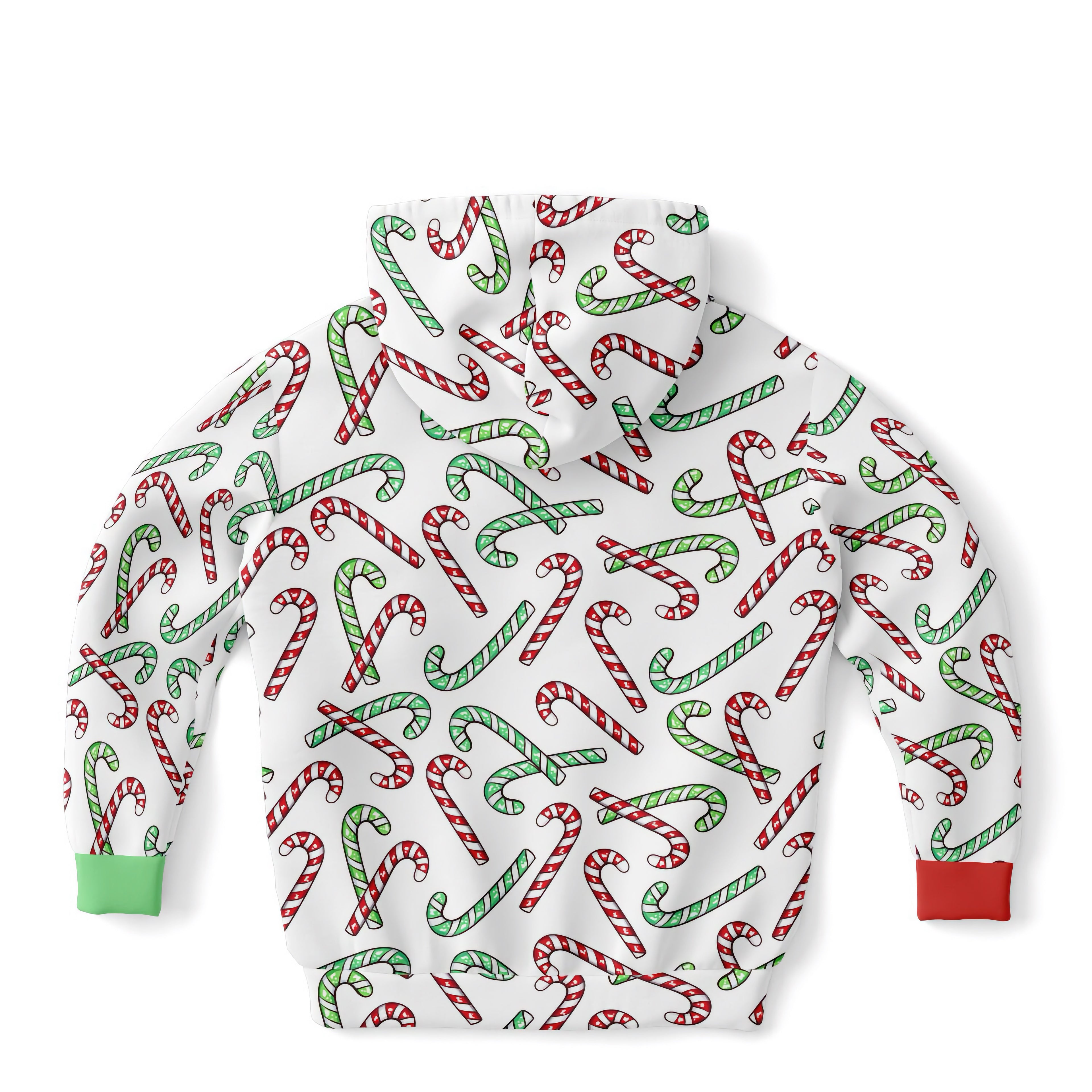 Kids Red & Green Candy Cane Christmas Hoodie – Cozy Cotton Fleece or Lightweight Sports Fabric