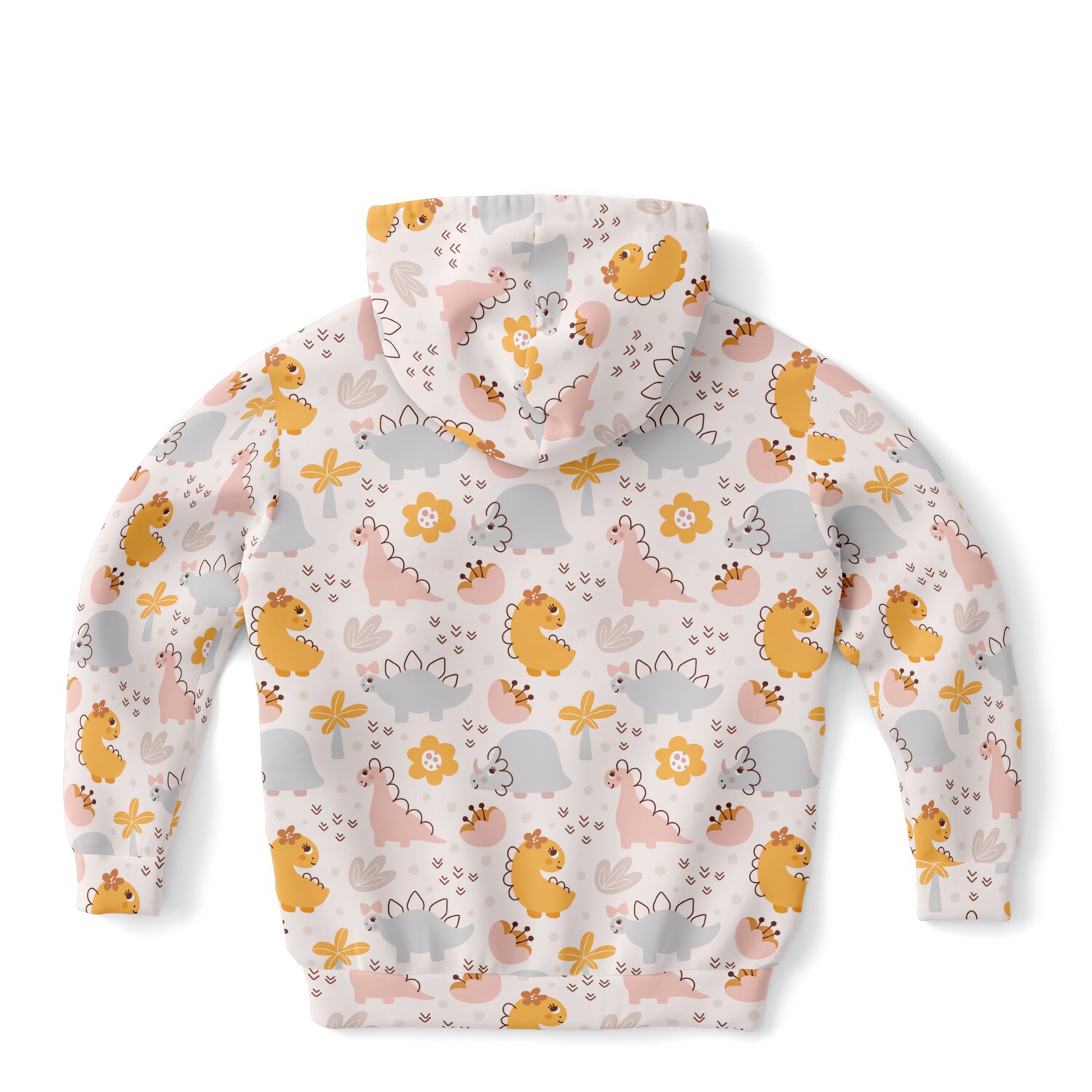 Girls Pastel Floral Dinosaur Hoodie – Cozy Cotton Fleece or Lightweight Sports Fabric
