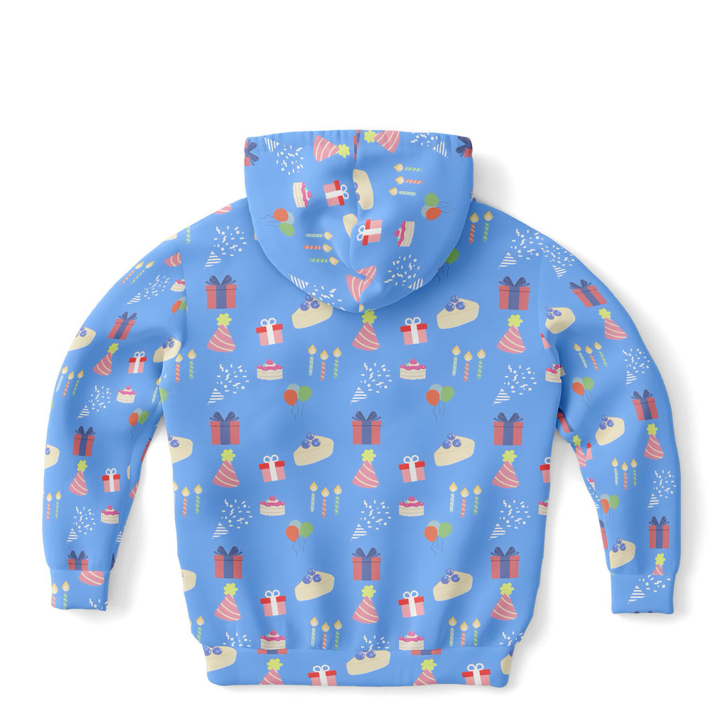 Kids Blue Birthday Pattern Hoodie – Cozy Cotton Fleece or Lightweight Sports Fabric