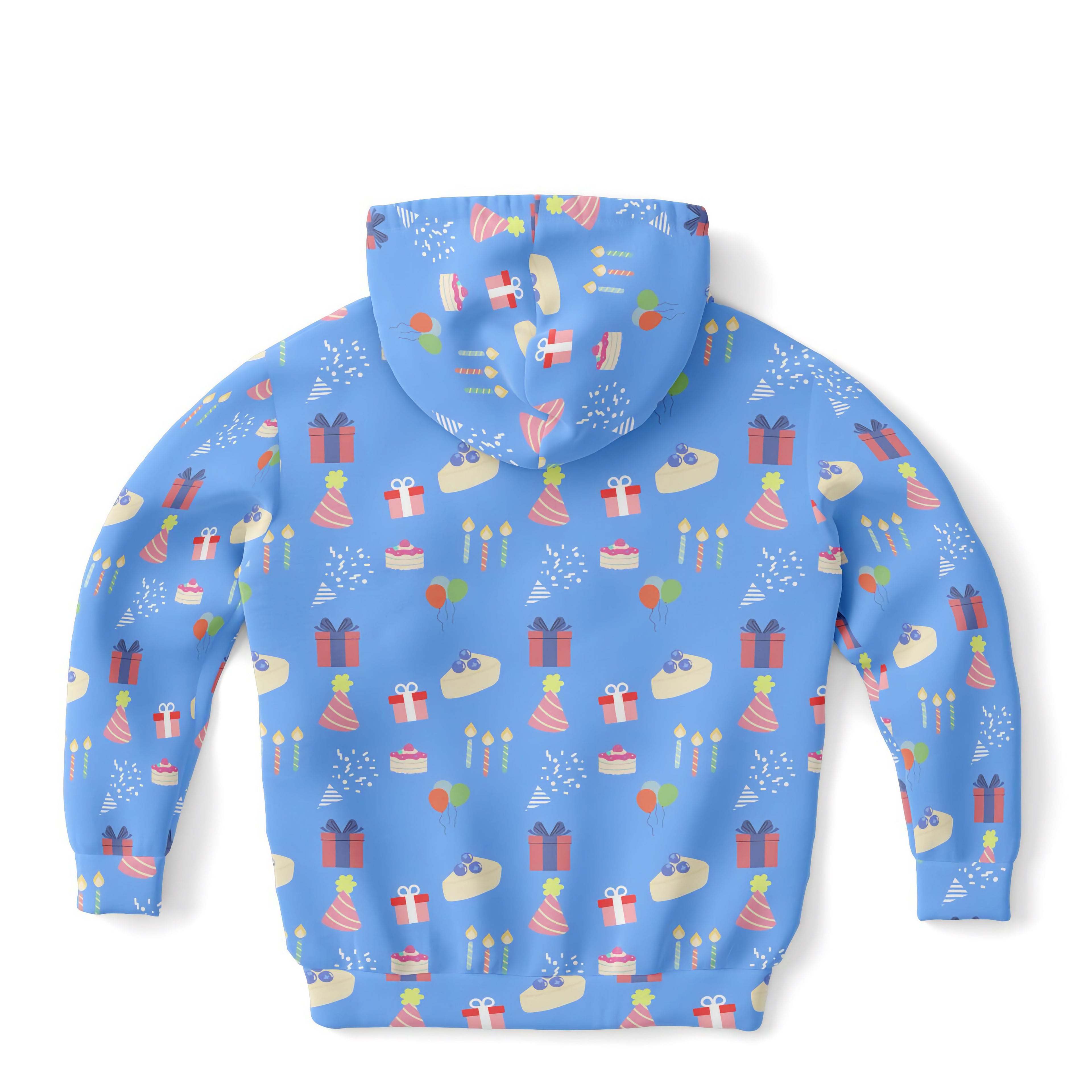 Kids Blue Birthday Pattern Hoodie – Cozy Cotton Fleece or Lightweight Sports Fabric