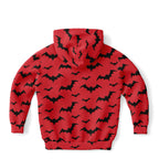 Kids Red Bats Halloween Hoodie – Cozy Cotton Fleece or Lightweight Sports Fabric