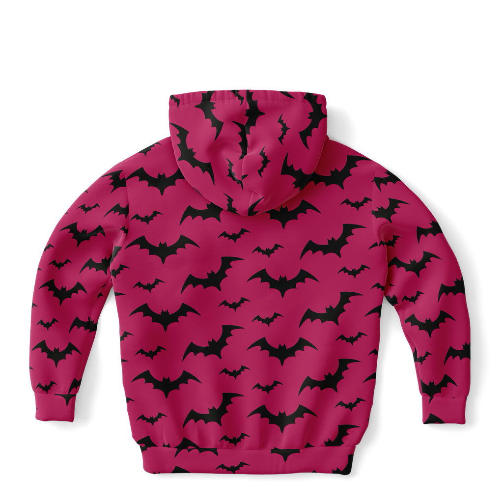 Kids Pink Bats Halloween Hoodie – Cozy Cotton Fleece or Lightweight Sports Fabric