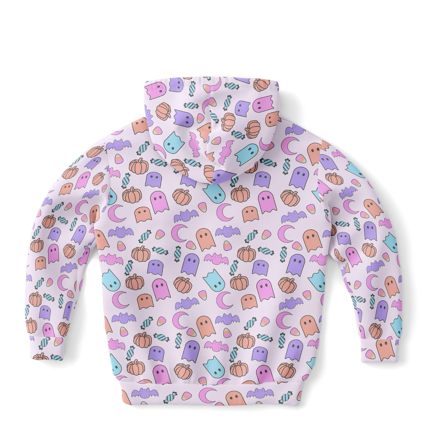 Girls Pastel Ghost Halloween Hoodie – Cozy Cotton Fleece or Lightweight Sports Fabric