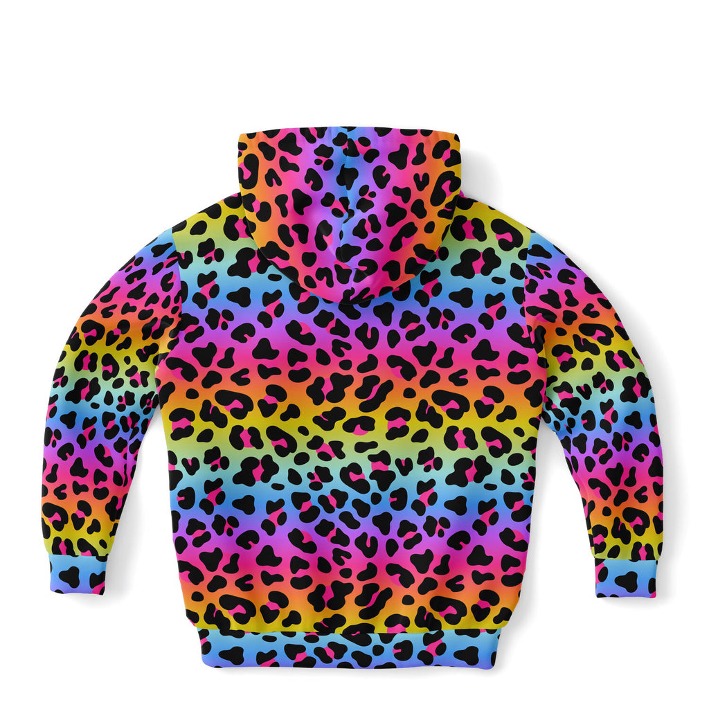 Girls Rainbow Cheetah Hoodie – Cozy Cotton Fleece or Lightweight Sports Fabric