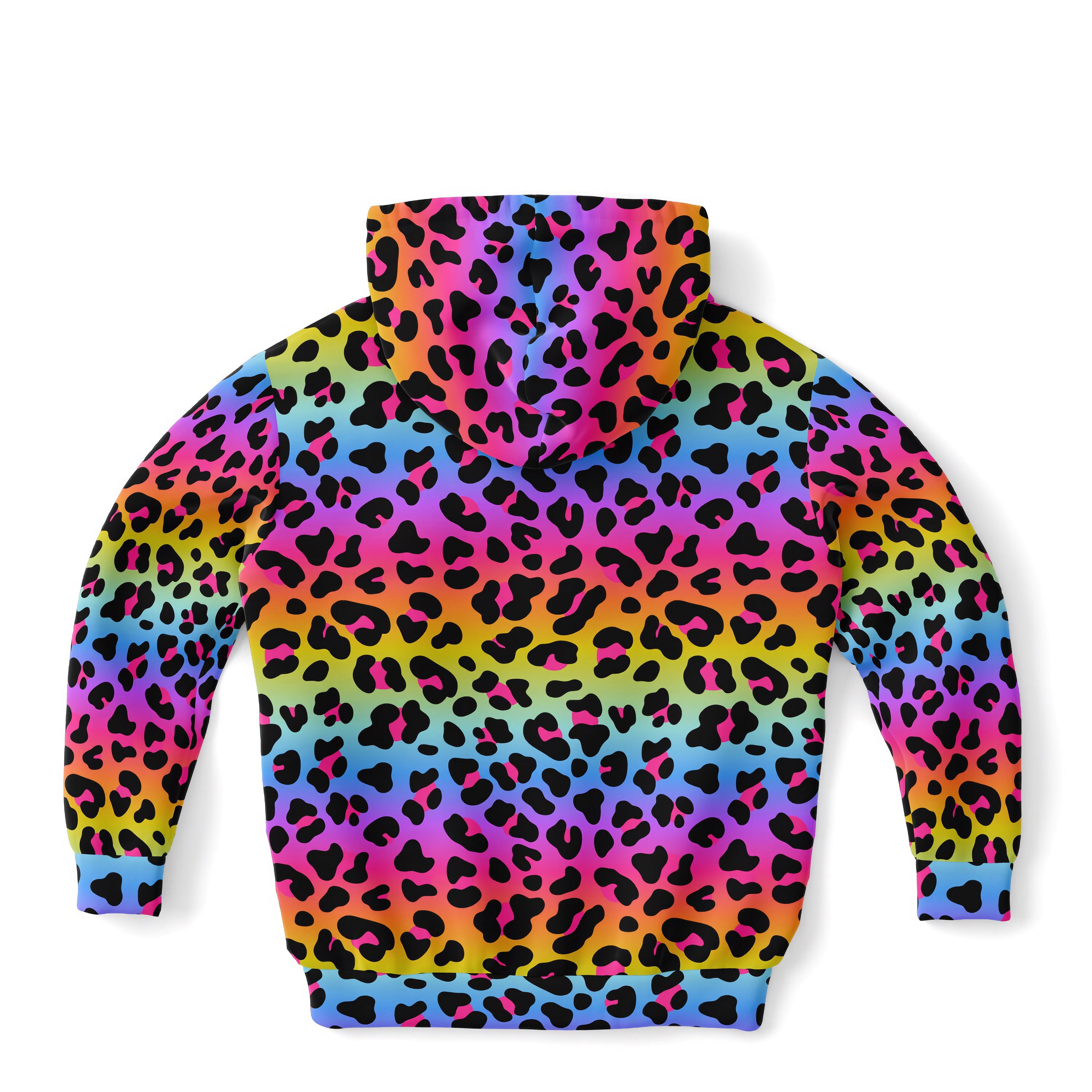 Girls Rainbow Cheetah Hoodie – Cozy Cotton Fleece or Lightweight Sports Fabric