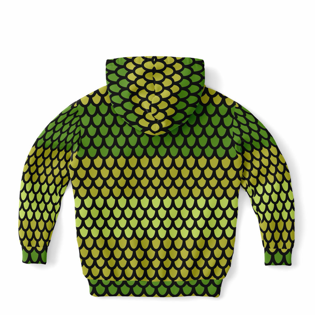 Kids Green Dragon Scales Hoodie – Ultra Comfy & Stretchy, Cozy Fleece or Lightweight Sports Fabric, Double-Layer Hood & Kangaroo Pocket