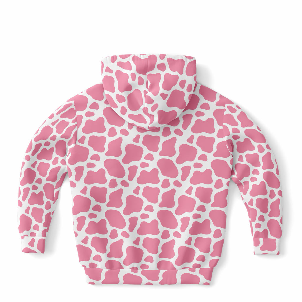 Girls Pink Cow Print Hoodie – Ultra Comfy & Stretchy, Cozy Fleece or Lightweight Sports Fabric, Double-Layer Hood & Kangaroo Pocket