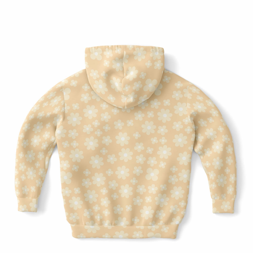Girls Cream Daisy Floral Hoodie – Ultra Comfy & Stretchy, Cozy Fleece or Lightweight Sports Fabric, Double-Layer Hood & Kangaroo Pocket