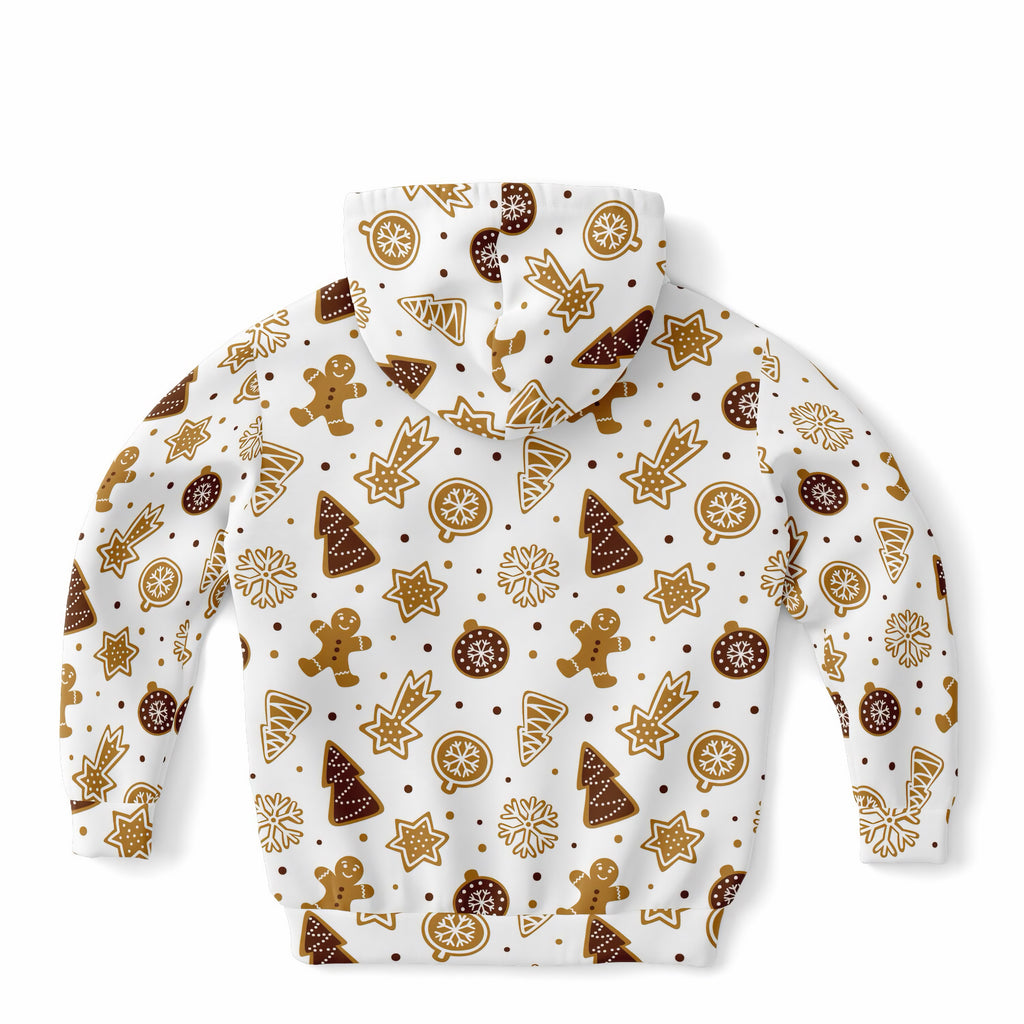Kids Gingerbread Cookies Christmas Hoodie – Ultra Comfy & Stretchy, Cozy Fleece or Lightweight Sports Fabric, Double-Layer Hood & Kangaroo Pocket