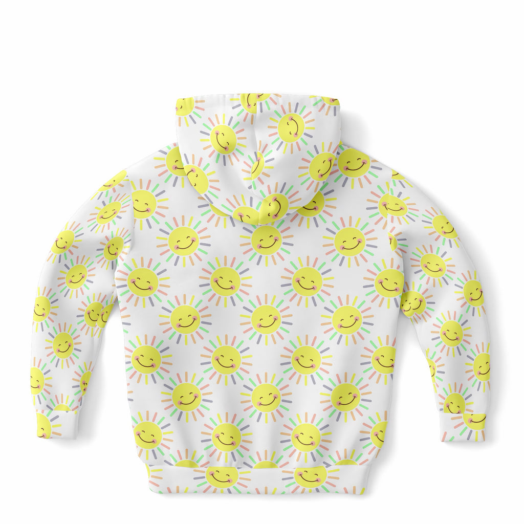 Kids Happy Sunshine Hoodie – Ultra Comfy & Stretchy, Cozy Fleece or Lightweight Sports Fabric, Double-Layer Hood & Kangaroo Pocket
