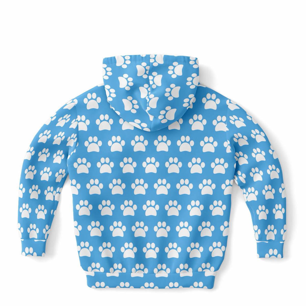 Kids Sky Blue Paw Print Hoodie – Ultra Comfy & Stretchy, Cozy Fleece or Lightweight Sports Fabric, Double-Layer Hood & Kangaroo Pocket