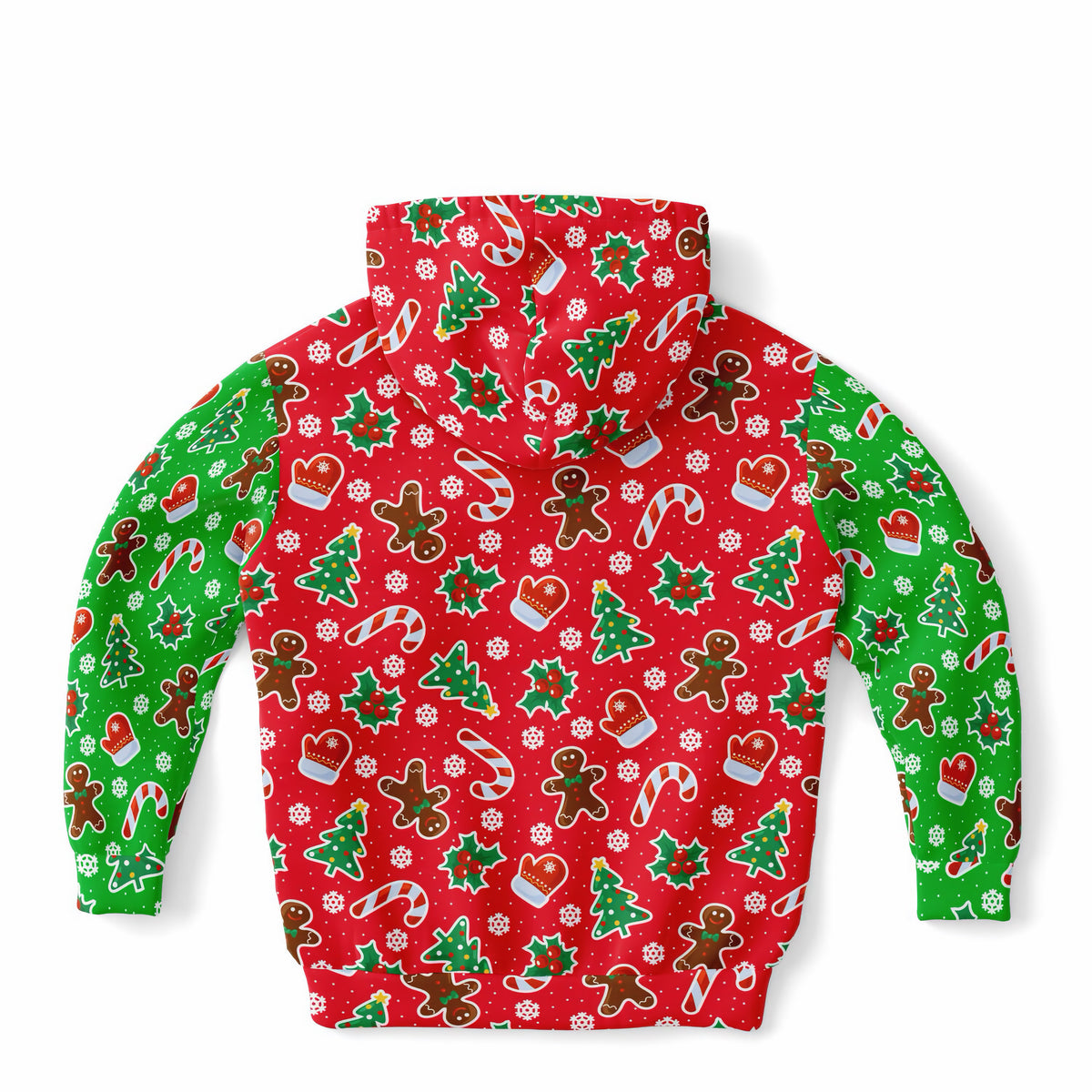 Kids Red & Green Christmas Icons Hoodie – Ultra Comfy & Stretchy, Cozy Fleece or Lightweight Sports Fabric, Double-Layer Hood & Kangaroo Pocket