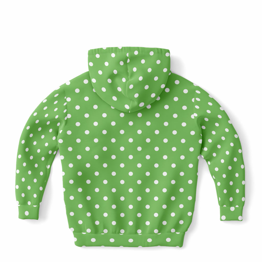 Kids Green Polka Dot Hoodie – Ultra Comfy & Stretchy, Cozy Fleece or Lightweight Sports Fabric, Double-Layer Hood & Kangaroo Pocket