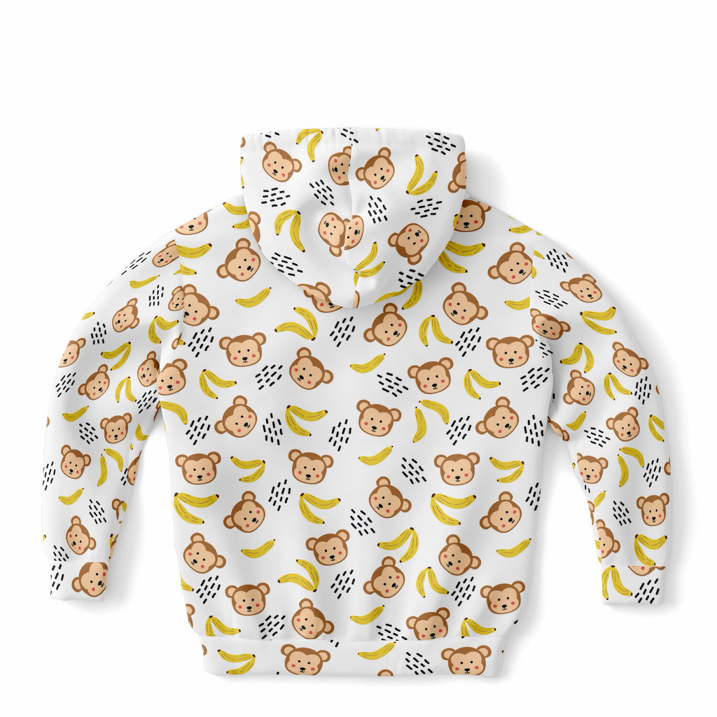 Kids Cute Monkey & Banana Hoodie – Ultra Comfy & Stretchy, Cozy Fleece or Lightweight Sports Fabric, Double-Layer Hood & Kangaroo Pocket