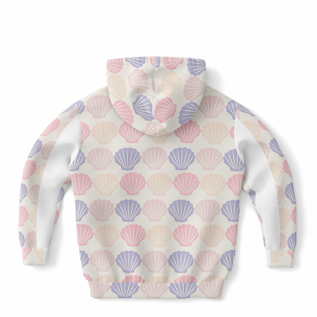 Girls Pastel Seashell Hoodie – Ultra Comfy & Stretchy, Cozy Fleece or Lightweight Sports Fabric, Double-Layer Hood & Kangaroo Pocket