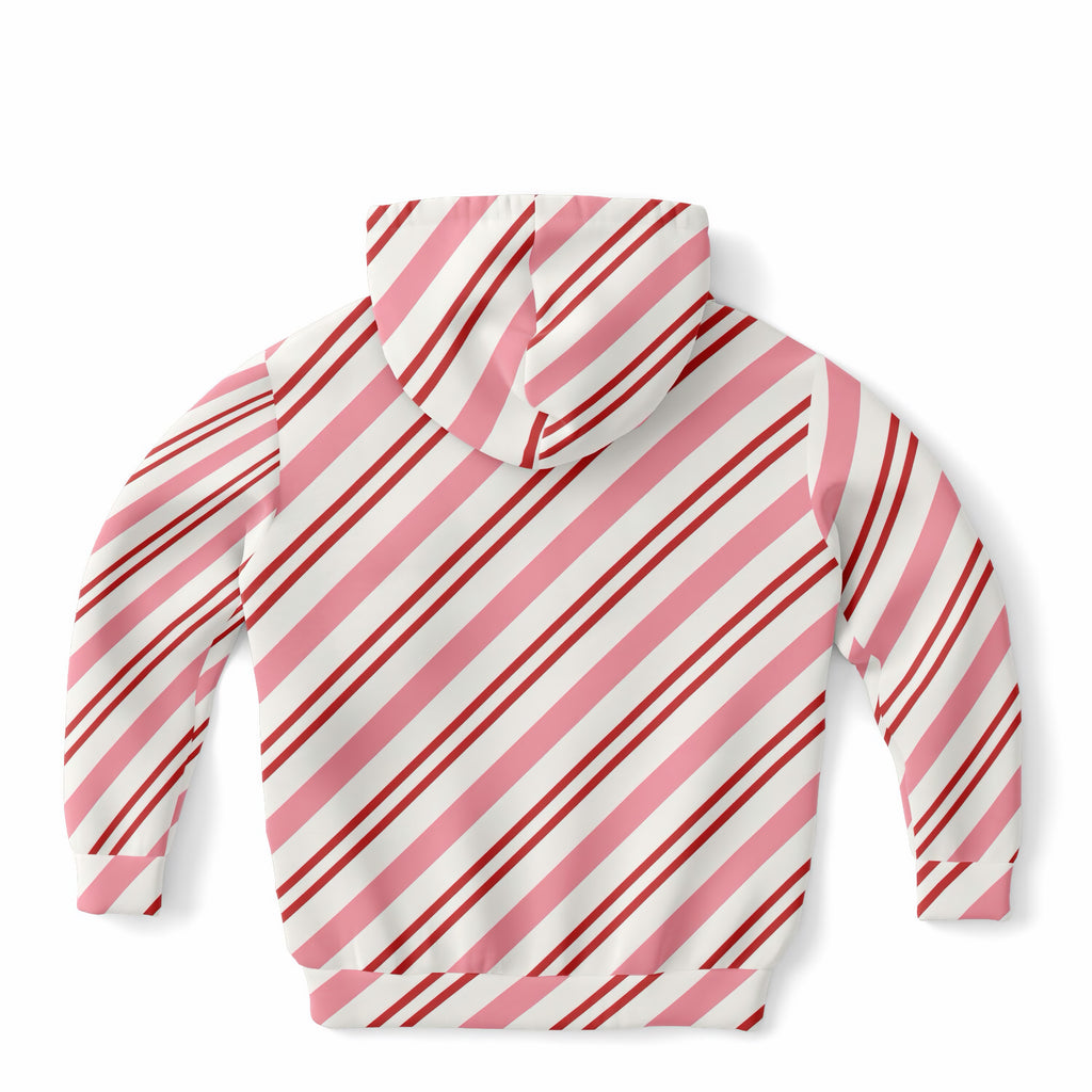 Girls Pink & Red Candy Cane Christmas Hoodie – Ultra Comfy & Stretchy, Cozy Fleece or Lightweight Sports Fabric, Double-Layer Hood & Kangaroo Pocket