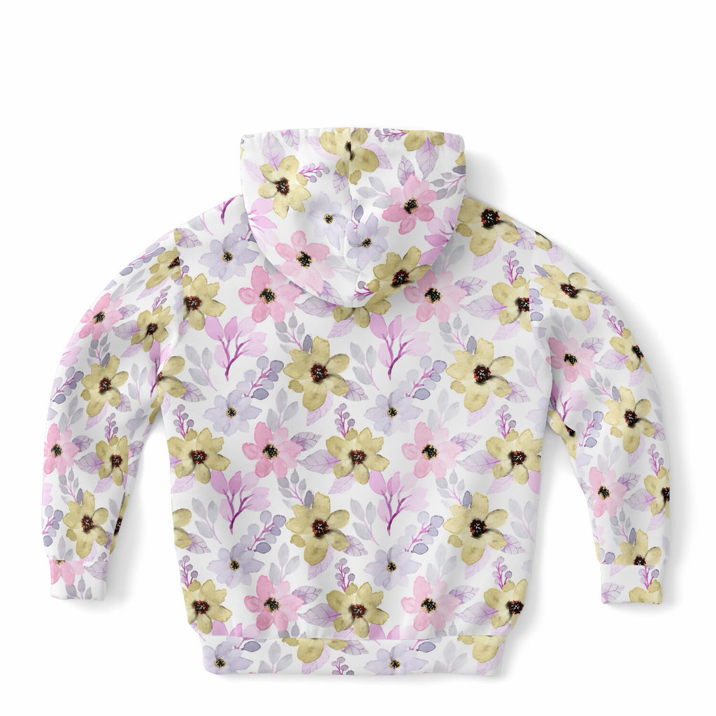 Girls Pastel Watercolor Floral Hoodie – Ultra Comfy & Stretchy, Cozy Fleece or Lightweight Sports Fabric, Double-Layer Hood & Kangaroo Pocket