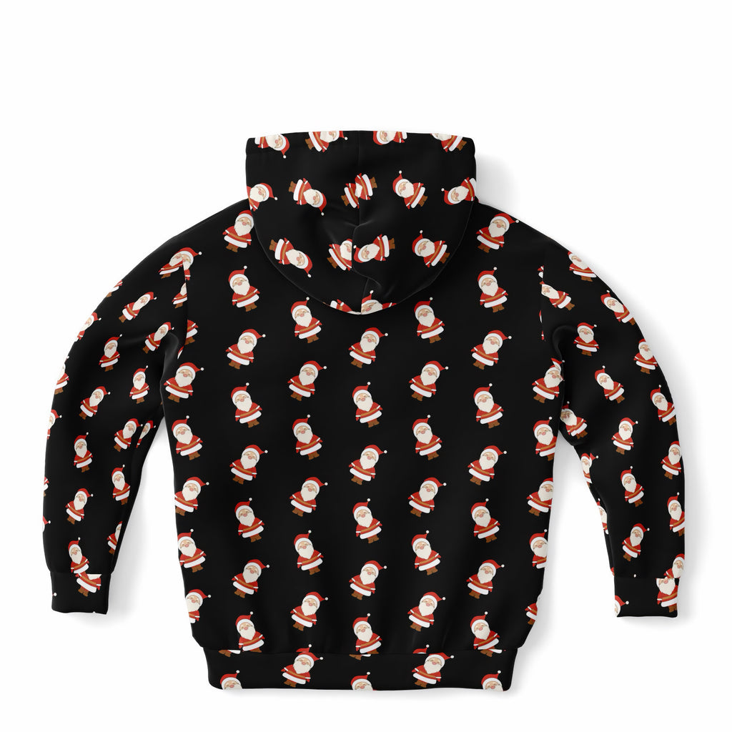 Kids Black Santa Claus Christmas Hoodie – Ultra Comfy & Stretchy, Cozy Fleece or Lightweight Sports Fabric, Double-Layer Hood & Kangaroo Pocket