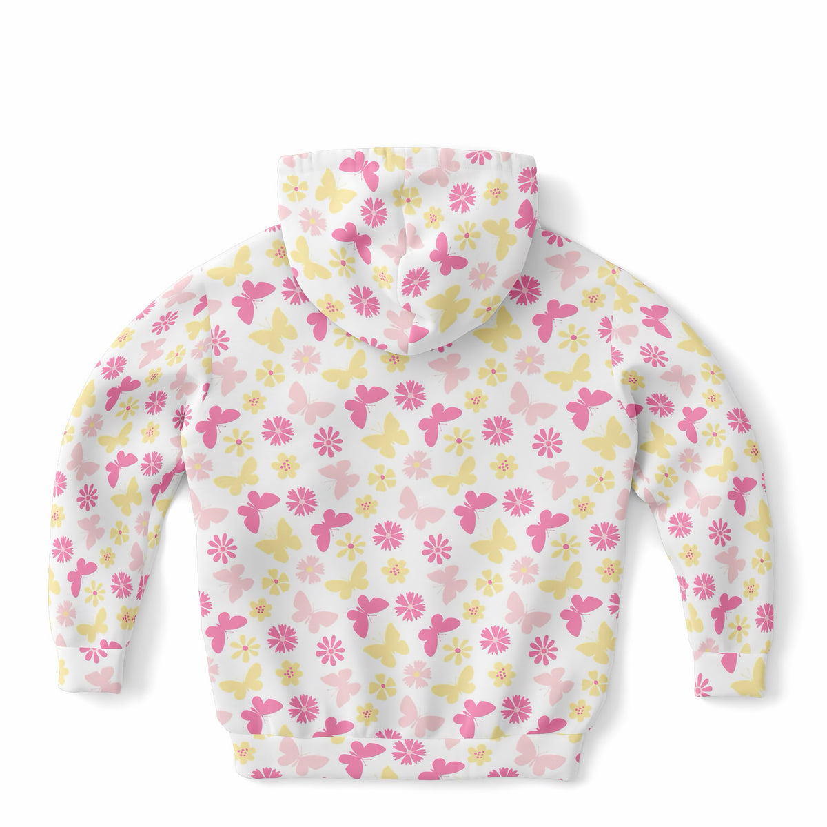 Girls Pink Butterfly & Daisy Hoodie – Ultra Comfy & Stretchy, Cozy Fleece or Lightweight Sports Fabric, Double-Layer Hood & Kangaroo Pocket