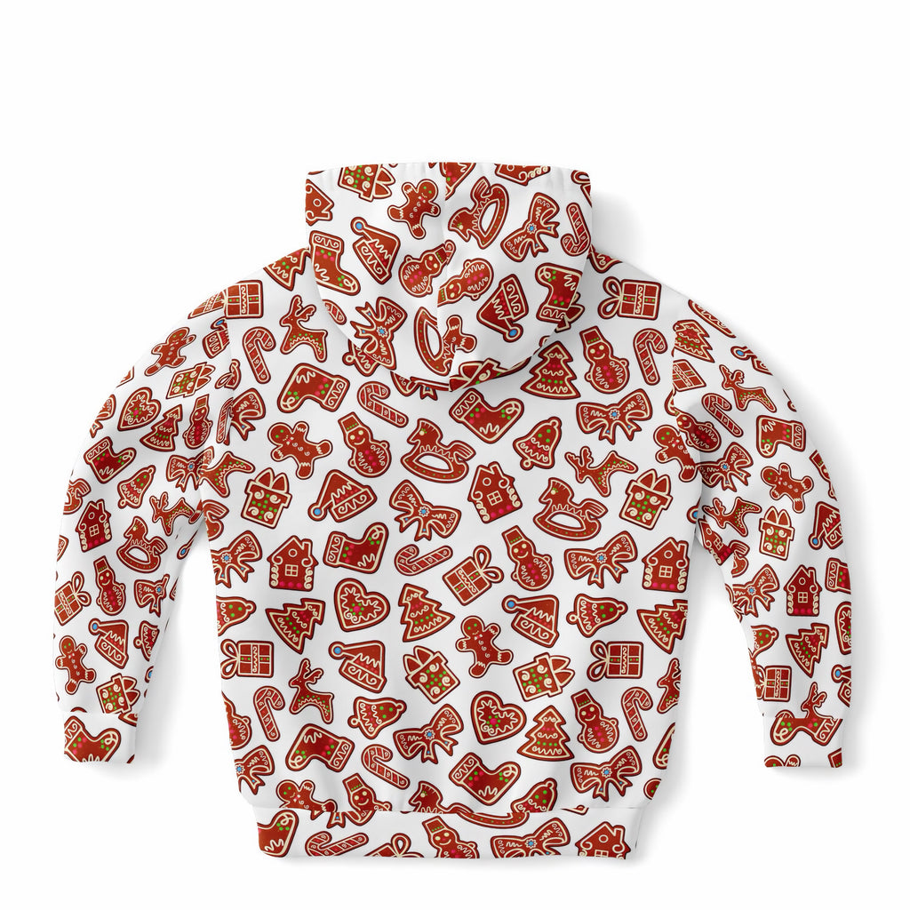Kids Christmas Gingerbread Cookie Hoodie – Ultra Comfy & Stretchy, Cozy Fleece or Lightweight Sports Fabric, Double-Layer Hood & Kangaroo Pocket