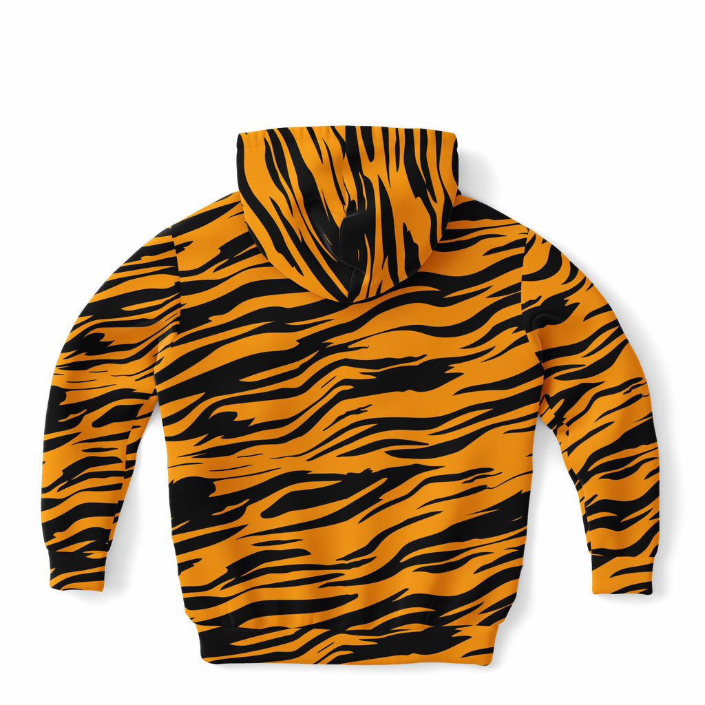Kids Orange Tiger Stripe Hoodie – Ultra Comfy & Stretchy, Cozy Fleece or Lightweight Sports Fabric, Double-Layer Hood & Kangaroo Pocket