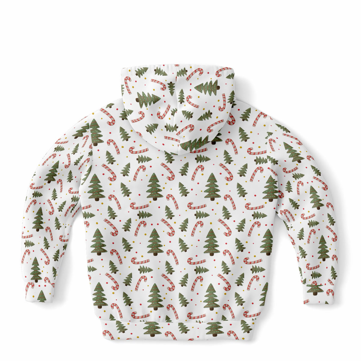 Kids Christmas Tree Candy Cane Hoodie – Ultra Comfy & Stretchy, Cozy Fleece or Lightweight Sports Fabric, Double-Layer Hood & Kangaroo Pocket