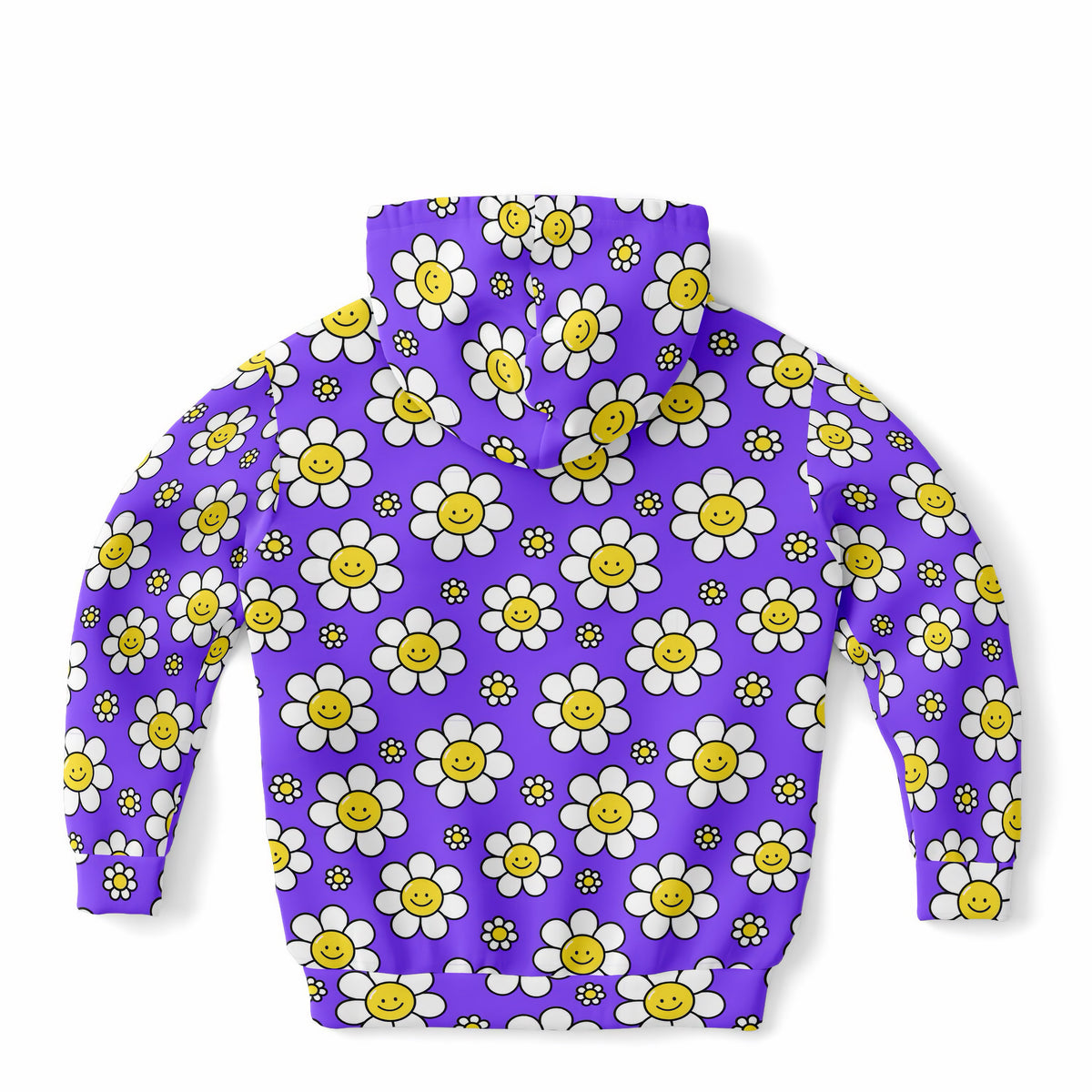 Girls Purple Smile Daisy Hoodie – Ultra Comfy & Stretchy, Cozy Fleece or Lightweight Sports Fabric, Double-Layer Hood & Kangaroo Pocket