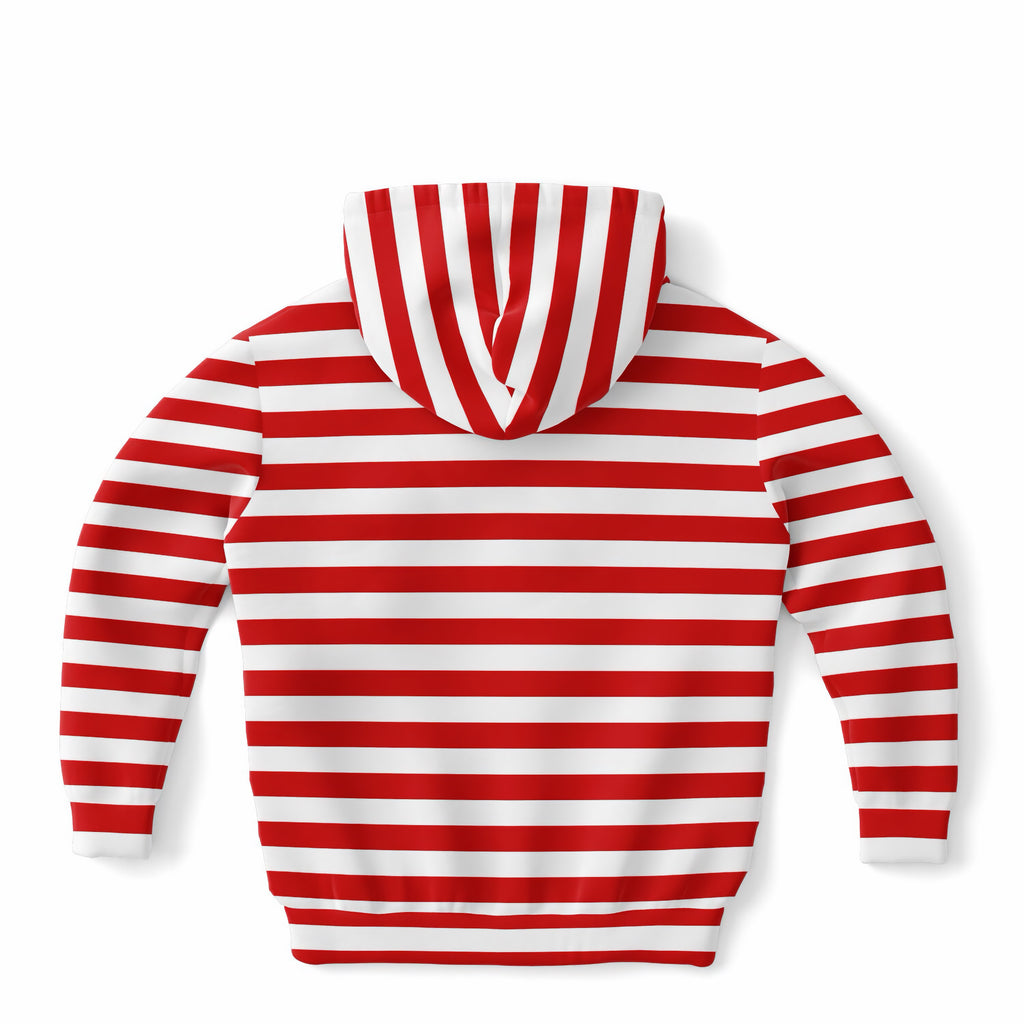 Kids Striped Red Christmas Hoodie – Ultra Comfy & Stretchy, Cozy Fleece or Lightweight Sports Fabric, Double-Layer Hood & Kangaroo Pocket