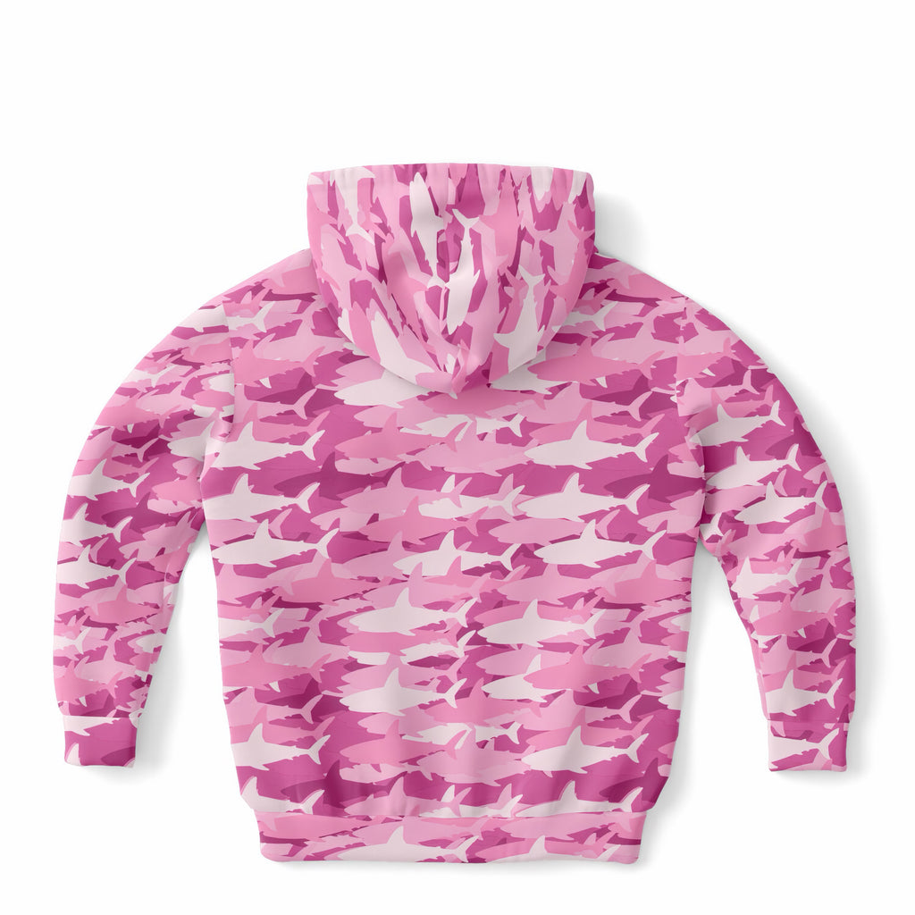 Girls Pink Shark Camouflage Hoodie – Ultra Comfy & Stretchy, Cozy Fleece or Lightweight Sports Fabric, Double-Layer Hood & Kangaroo Pocket