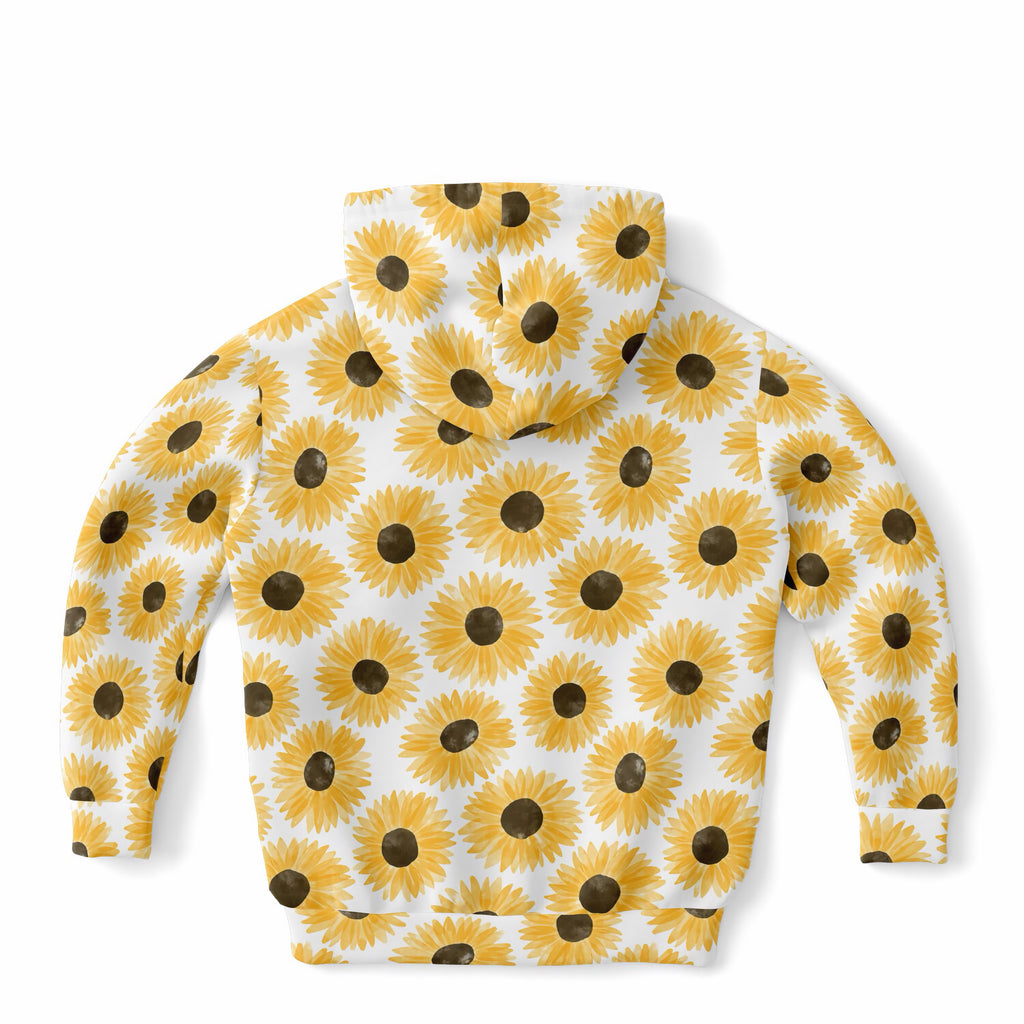 Girls Watercolor Sunflower Hoodie – Ultra Comfy & Stretchy, Cozy Fleece or Lightweight Sports Fabric, Double-Layer Hood & Kangaroo Pocket