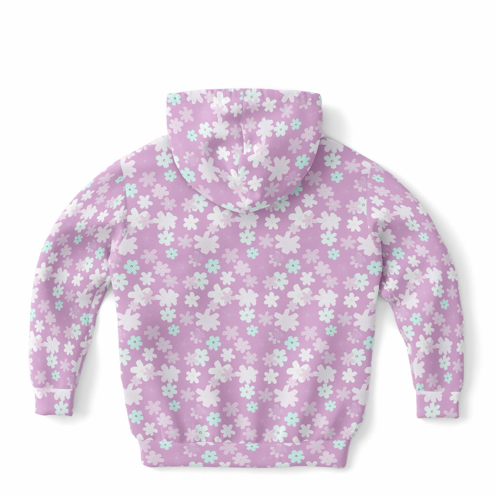 Girls Lavender Purple Floral Hoodie – Ultra Comfy & Stretchy, Cozy Fleece or Lightweight Sports Fabric, Double-Layer Hood & Kangaroo Pocket