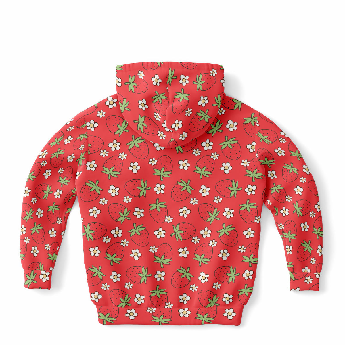 Kids Red Strawberry Hoodie – Ultra Comfy & Stretchy, Cozy Fleece or Lightweight Sports Fabric, Double-Layer Hood & Kangaroo Pocket