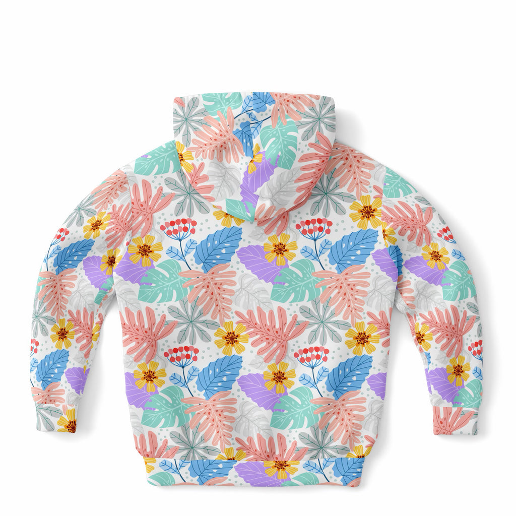Girls Colorful Tropical Floral Hoodie – Ultra Comfy & Stretchy, Cozy Fleece or Lightweight Sports Fabric, Double-Layer Hood & Kangaroo Pocket