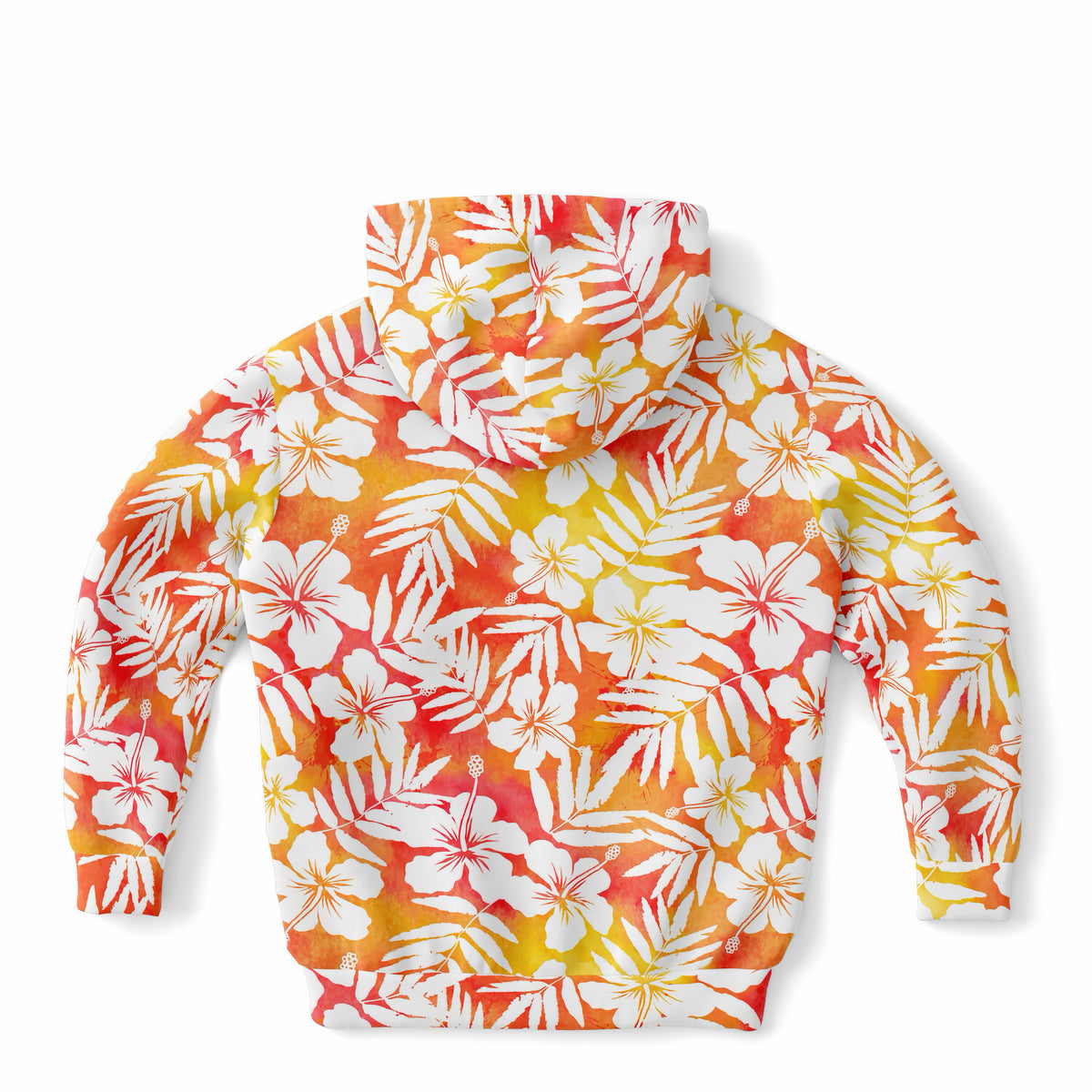 Kids Sunset Orange Tropical Hibiscus Hoodie – Ultra Comfy & Stretchy, Cozy Fleece or Lightweight Sports Fabric, Double-Layer Hood & Kangaroo Pocket