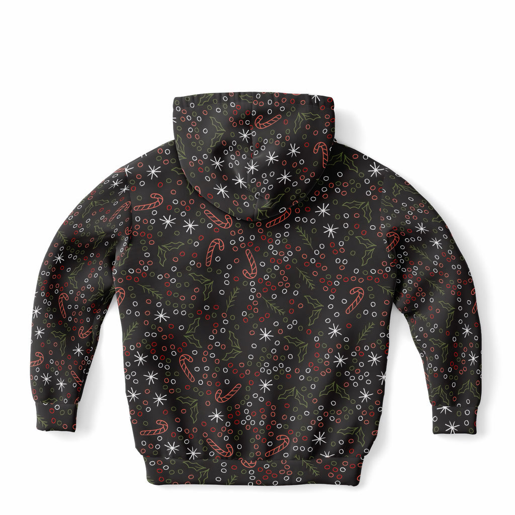 Kids Dark Brown Christmas Candy Cane Hoodie – Ultra Comfy & Stretchy, Cozy Fleece or Lightweight Sports Fabric, Double-Layer Hood & Kangaroo Pocket