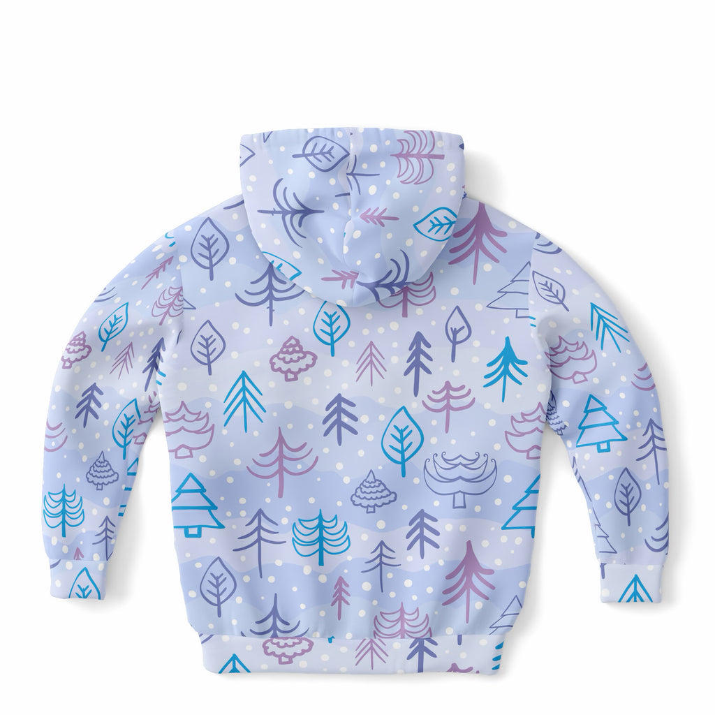 Kids Pastel Blue Christmas Tree Hoodie – Ultra Comfy & Stretchy, Cozy Fleece or Lightweight Sports Fabric, Double-Layer Hood & Kangaroo Pocket