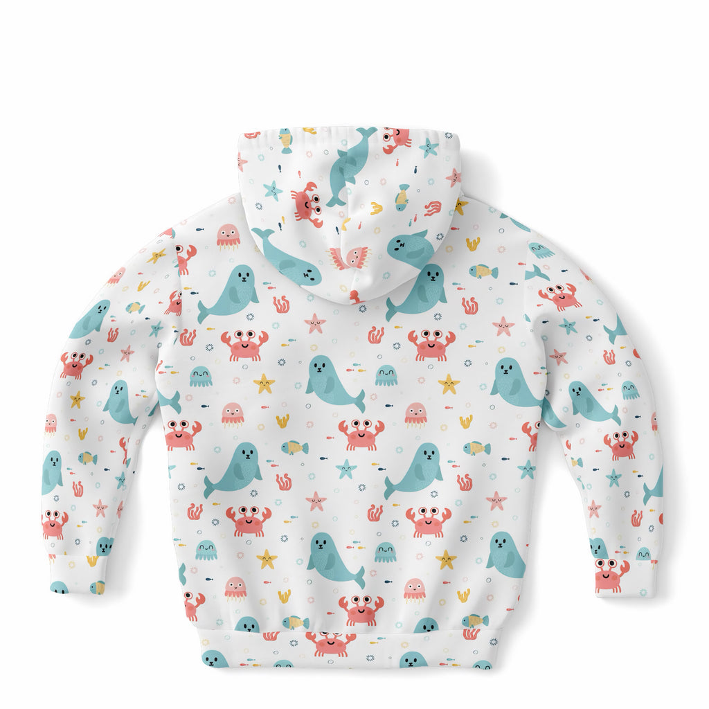 Kids Cute Ocean Animals Hoodie – Ultra Comfy & Stretchy, Cozy Fleece or Lightweight Sports Fabric, Double-Layer Hood & Kangaroo Pocket
