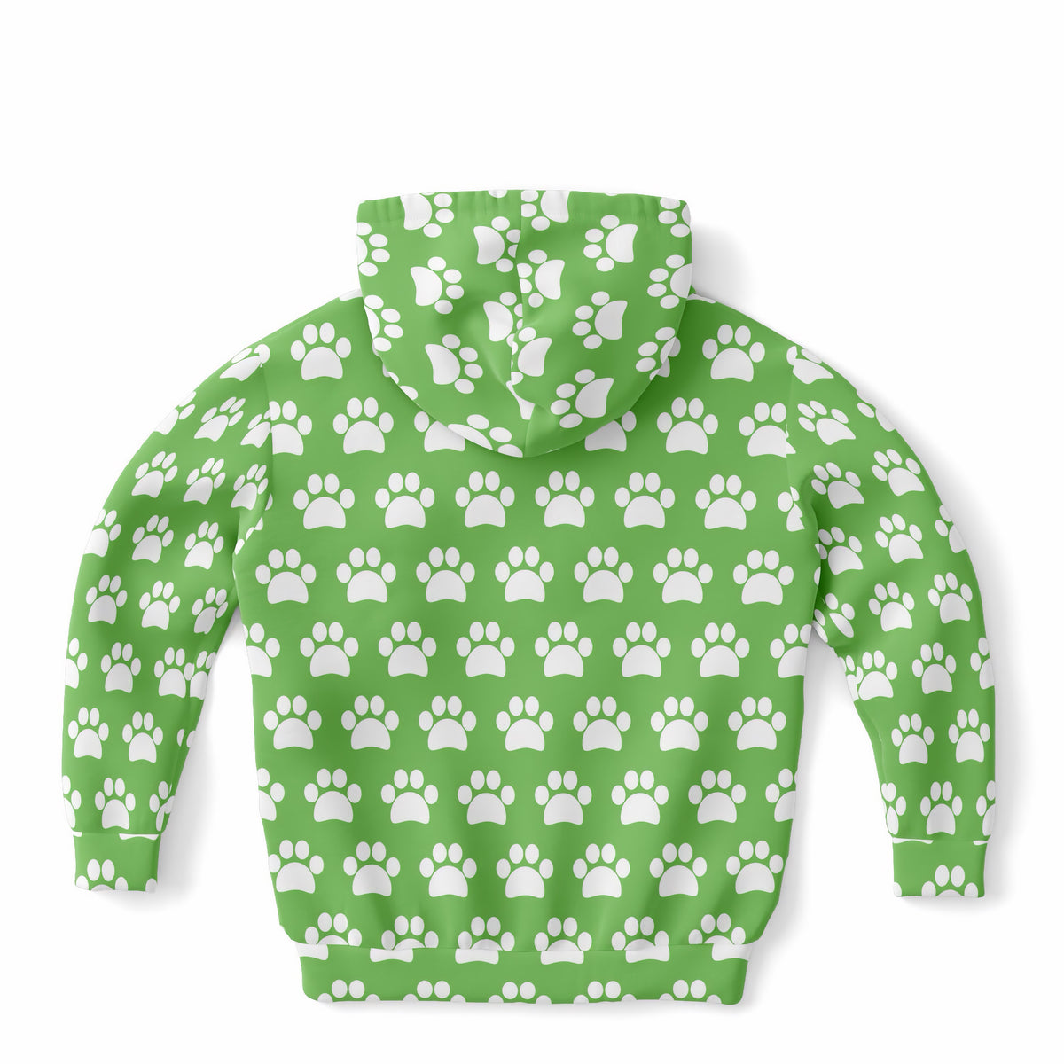 Kids Green Paw Print Hoodie – Ultra Comfy & Stretchy, Cozy Fleece or Lightweight Sports Fabric, Double-Layer Hood & Kangaroo Pocket