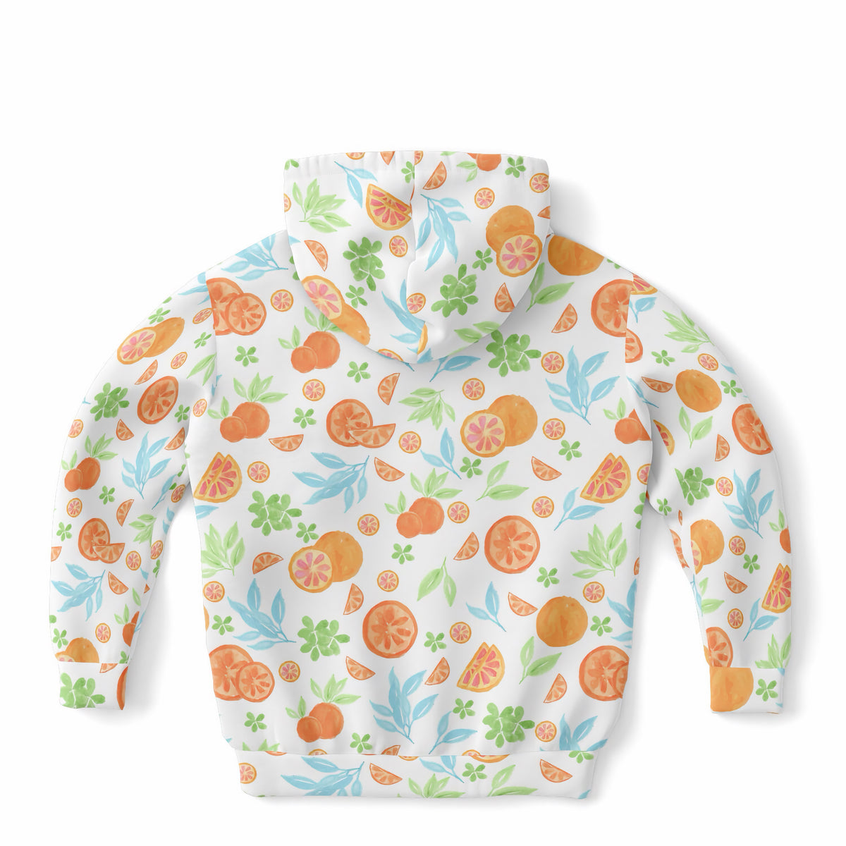 Kids Watercolor Orange Citrus Hoodie – Ultra Comfy & Stretchy, Cozy Fleece or Lightweight Sports Fabric, Double-Layer Hood & Kangaroo Pocket