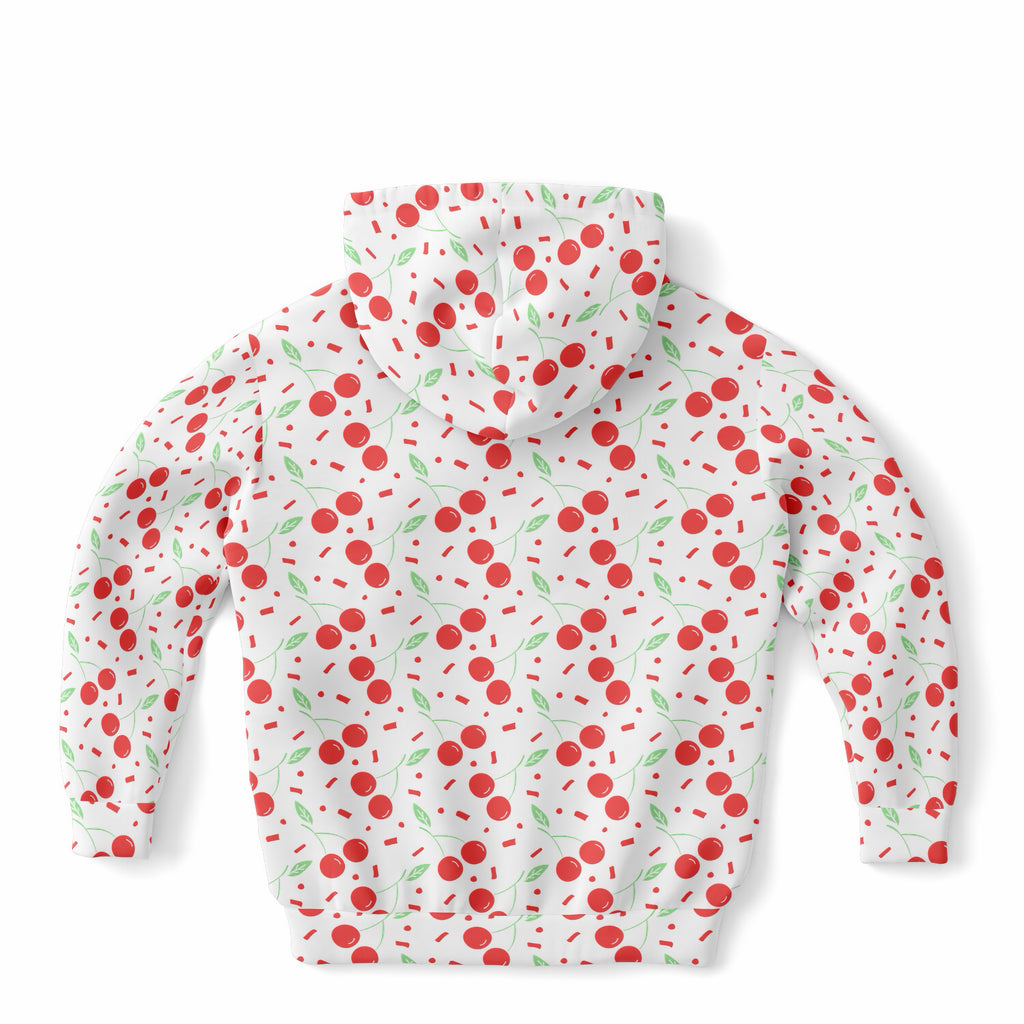 Girls Red Cherry Hoodie – Ultra Comfy & Stretchy, Cozy Fleece or Lightweight Sports Fabric, Double-Layer Hood & Kangaroo Pocket