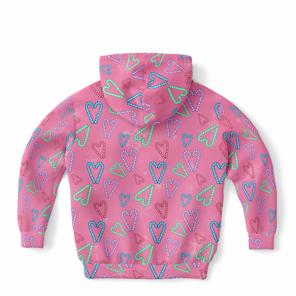 Girls Pink Christmas Candy Cane Hoodie – Ultra Comfy & Stretchy, Cozy Fleece or Lightweight Sports Fabric, Double-Layer Hood & Kangaroo Pocket