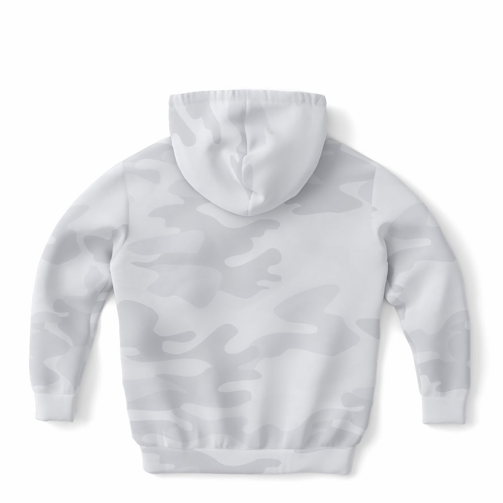 Kids White and Gray Camouflage Hoodie – Ultra Comfy & Stretchy, Cozy Fleece or Lightweight Sports Fabric, Double-Layer Hood & Kangaroo Pocket