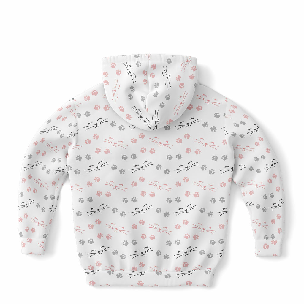 Girls Cat Face & Whiskers Hoodie – Ultra Comfy & Stretchy, Cozy Fleece or Lightweight Sports Fabric, Double-Layer Hood & Kangaroo Pocket