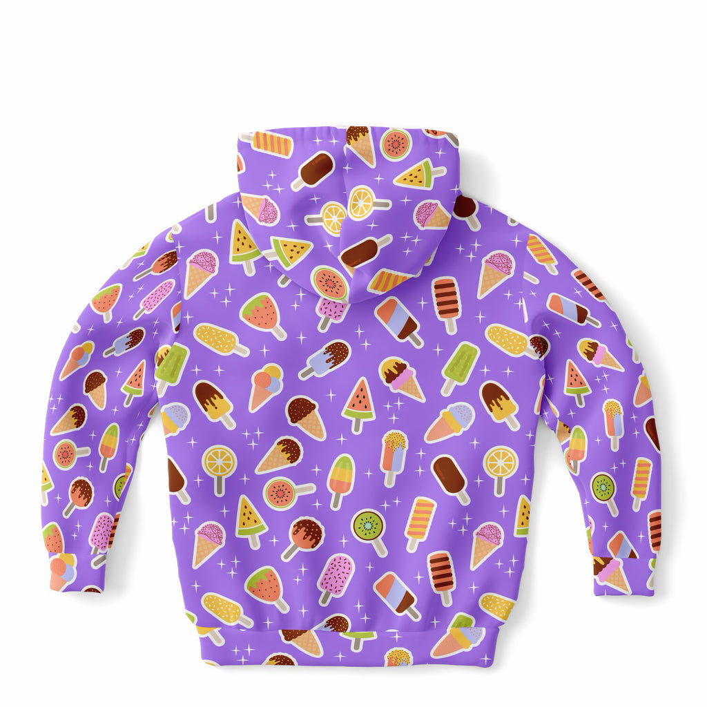 Girls Purple Ice Cream Hoodie – Ultra Comfy & Stretchy, Cozy Fleece or Lightweight Sports Fabric, Double-Layer Hood & Kangaroo Pocket