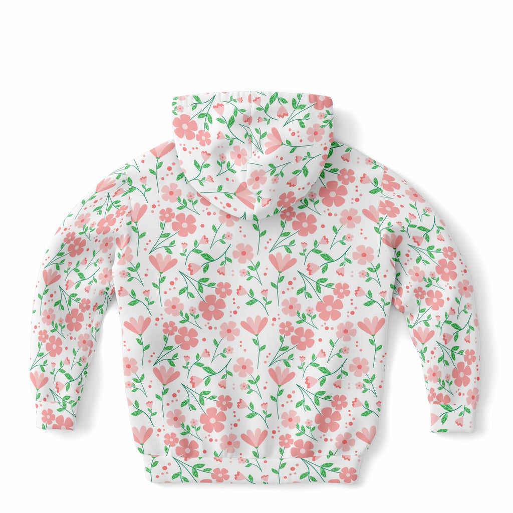 Girls Pretty Pink Flowers Hoodie – Ultra Comfy & Stretchy, Cozy Fleece or Lightweight Sports Fabric, Double-Layer Hood & Kangaroo Pocket
