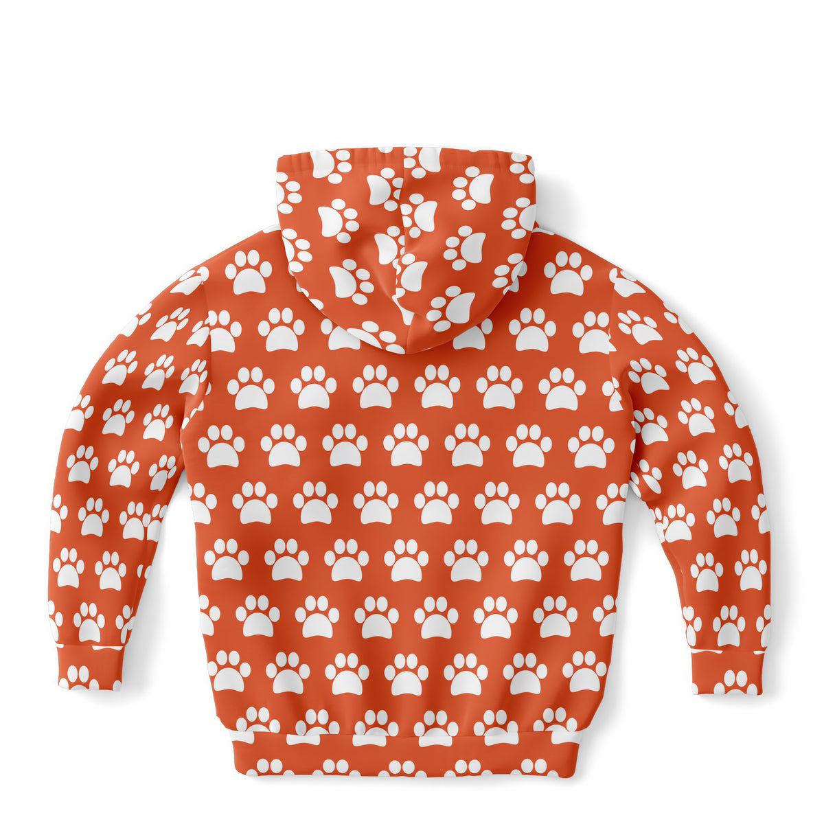 Kids Orange Paw Print Hoodie – Ultra Comfy & Stretchy, Cozy Fleece or Lightweight Sports Fabric, Double-Layer Hood & Kangaroo Pocket
